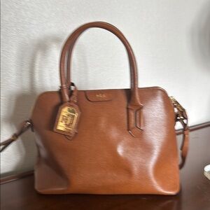 Ralph Lauren Brown Leather Shoulder Bag with Gold Hardware